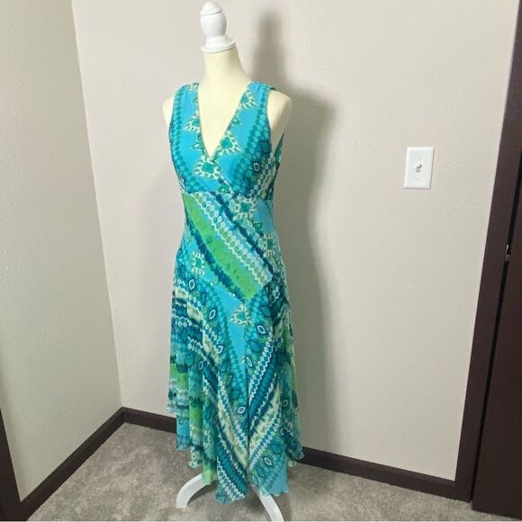 Vintage Y2K Dressbarn Asymmetrical Colorful Flowy Fairycore Midi Dress Size 10 - Picture 6 of 16